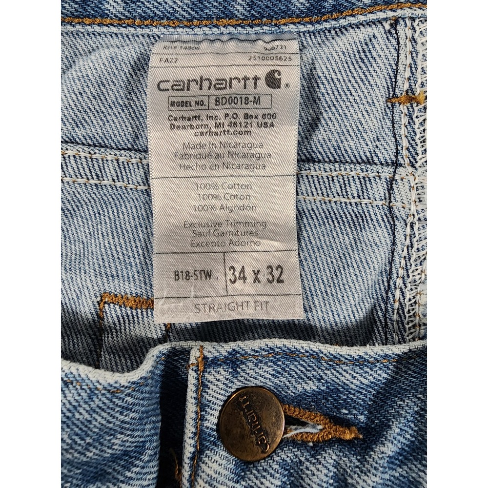 Carhartt Mens 34x32 B18-STW Straight Fit Blue Denim Stonewash Workwear Stain - Picture 4 of 11